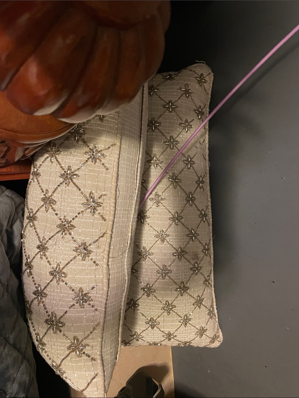 Embellished Cream pillows with Beaded Lattice